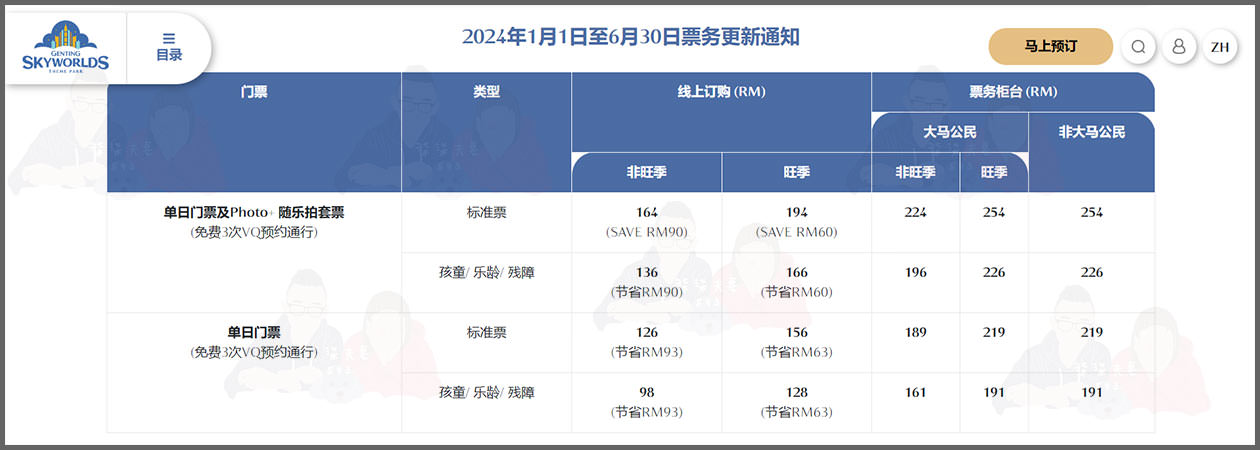 馬來西亞雲頂樂園門票價格