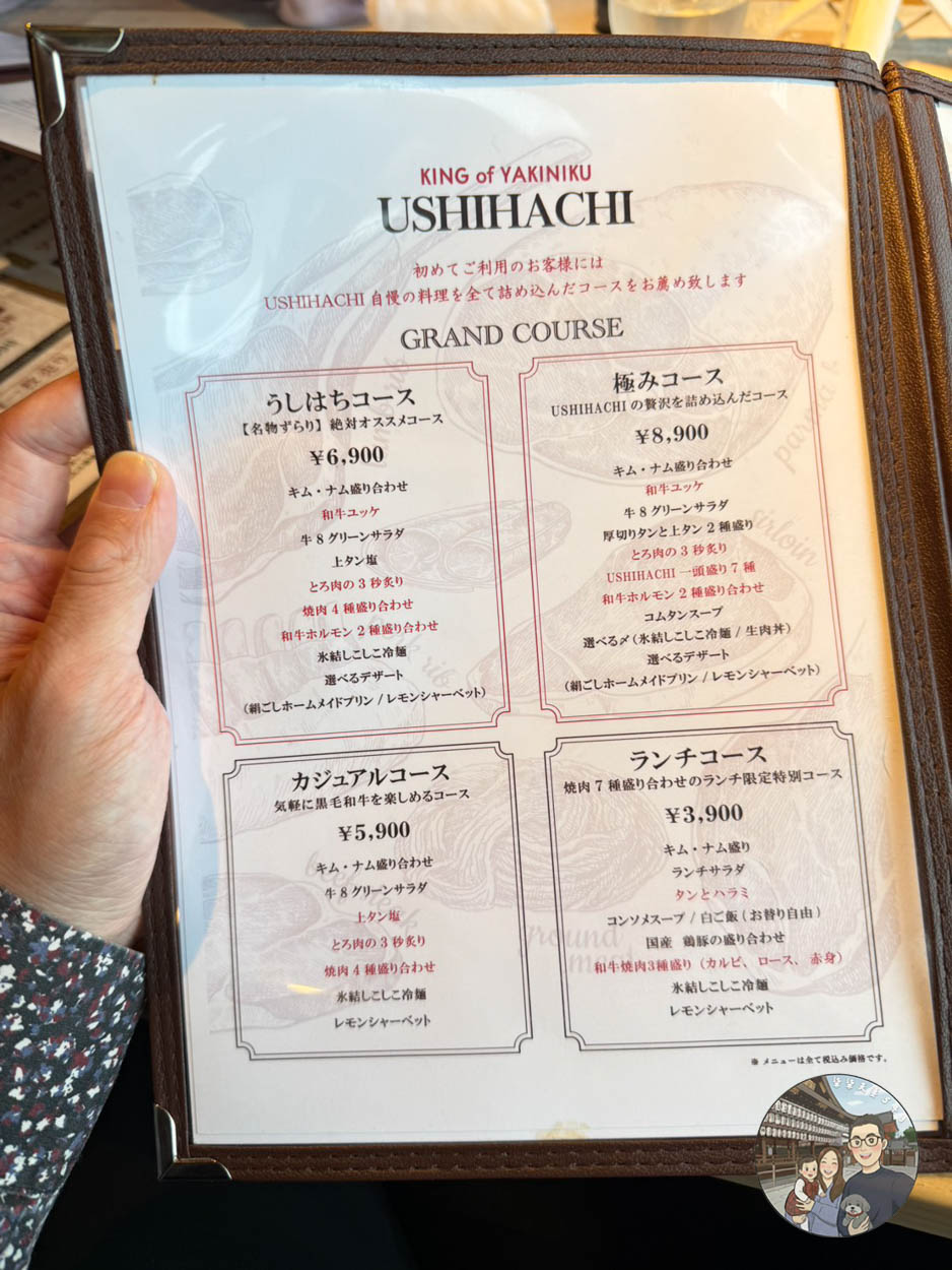 【東京燒肉推薦】USHIHACHI 牛八:親子友善燒肉!推車可入內、無煙味,帶嬰兒也能大口吃和牛! - 第4張圖 ushihachi上野店套餐菜單價格